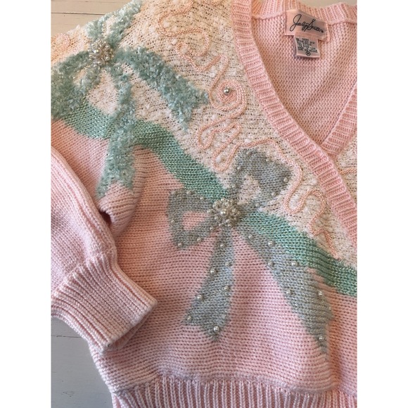 Vtg 80s Jaclyn Smith Pastel Pearl Beading Bow Shoulder Pads Big‎ Hair Glam - Picture 3 of 5